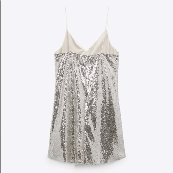 Zara Silver Sequin Faux Wrap Dress medium - Picture 12 of 16